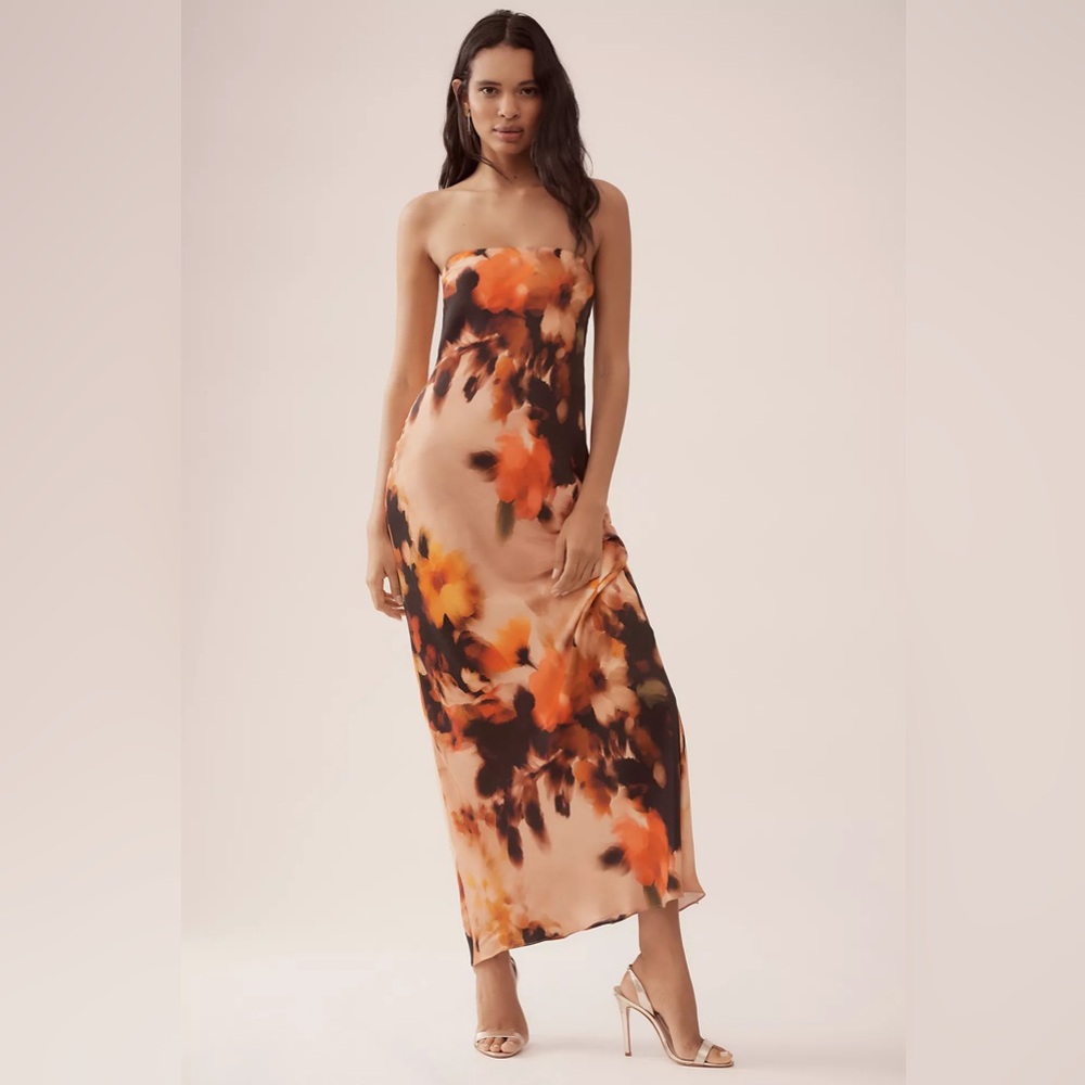 The Fleur Strapless Satin Maxi Slip Dress